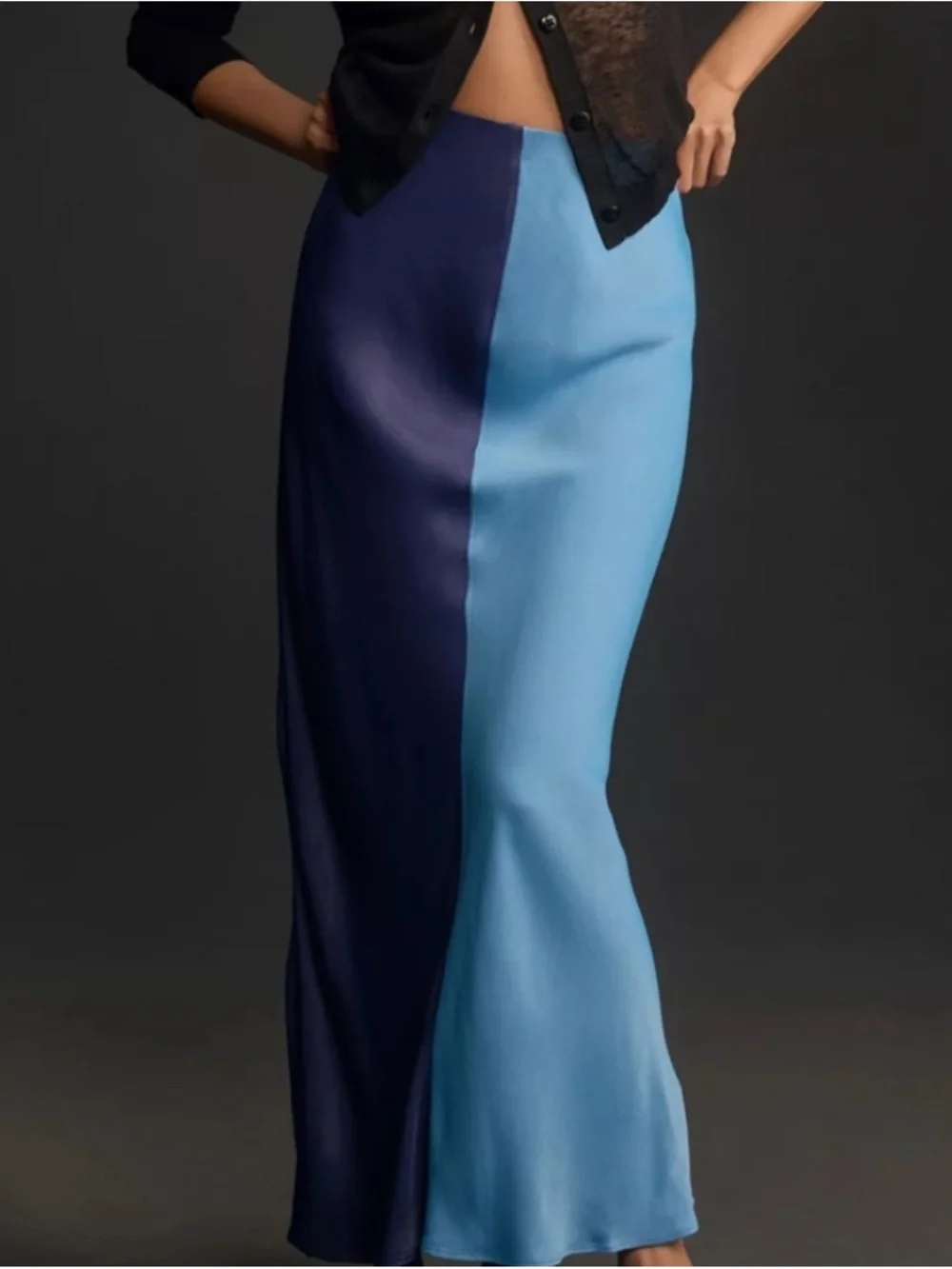 Anthropologie Blue Two Tone Color-block Tilda Maxi Slip Skirt Size XL